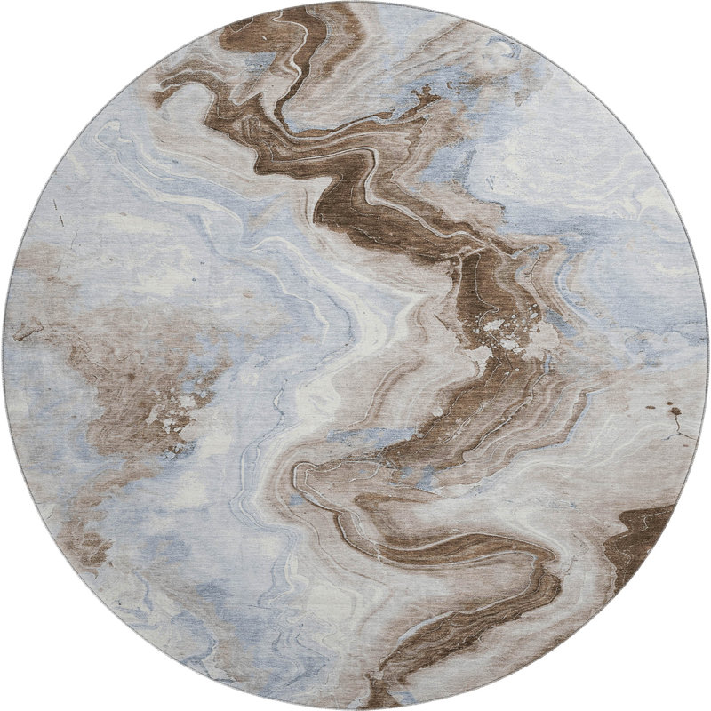 Premium Machine Washable Mayfield AMF1862 Swirls Rug, Round 8'