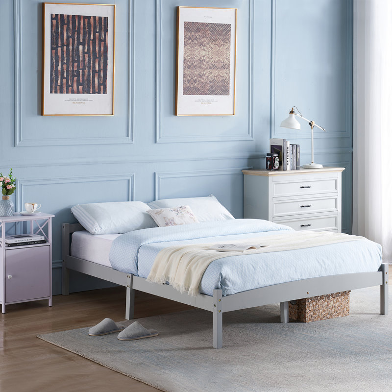 Dupuis Solid Wood Bed, Grey, Double (4'6)