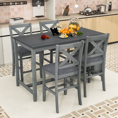 5-Piece Counter Height Dining Table Set with Table and 4 Upholstered Chairs