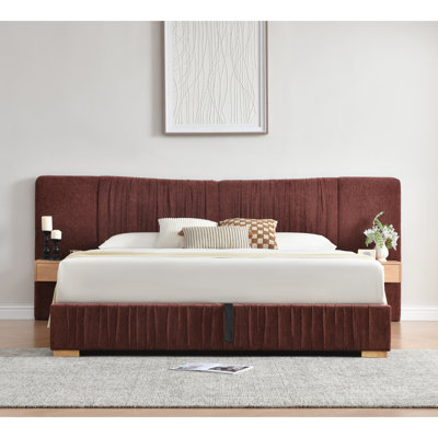 Nelsie Extended Headboard Upholstered Lift Storage Bed Frame with Nightstand