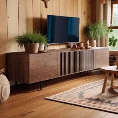 Glasper 71" Mid Century Modern TV Stands,Brown Solid Wood Media Console with 3 Drawers