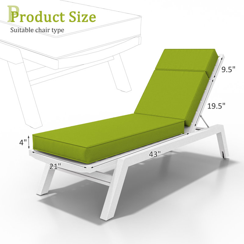 Wynee Outdoor 4'' Chaise Lounge Cushion (1 Pcs), Grass Green, 72" W x 21" D 