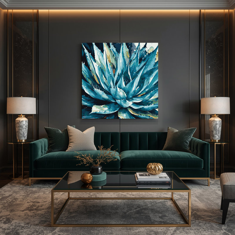 «Southwestern Plants Agave Plant 151», art mural sur toile bleue, H 16 po x l 16 po