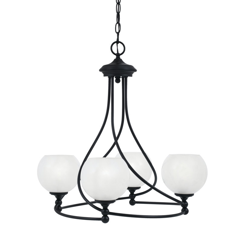Lustre 4 lumières Sadea illustré avec verre de 5,75 po, Blanc, Noir mat