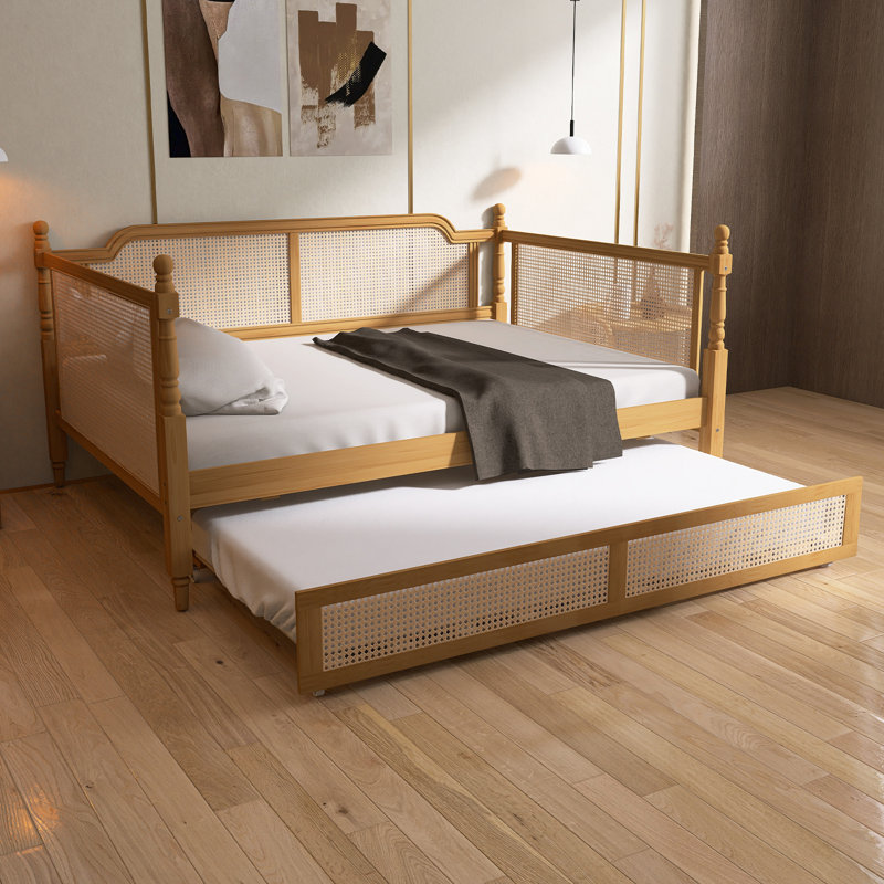 Traditional Style Rattan Twin Size Daybed With Twin Size Trundle For Limited Space