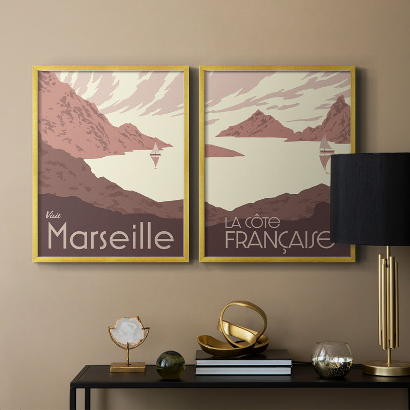 «French Coast I», reproduction encadrée de qualité supérieure - prête à être accrochée - aucun clou requis - aucun clou requis