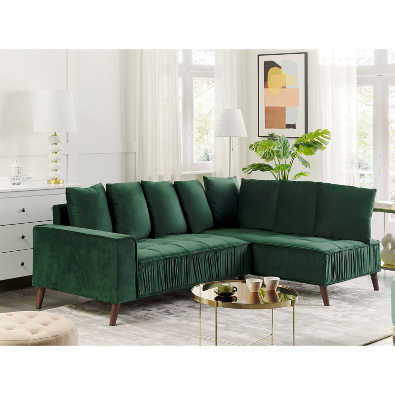 Adelya 3 Seater Velvet Corner Sofa , Green