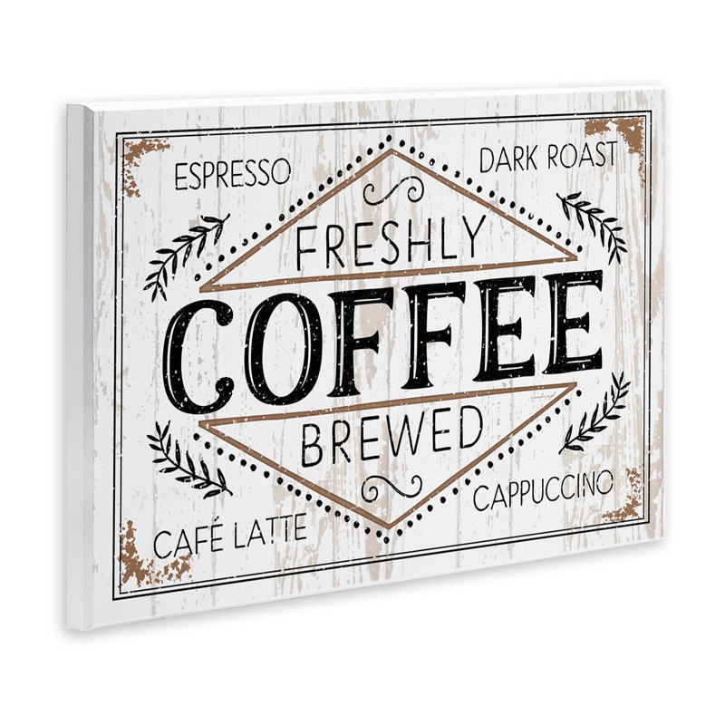 «Rustic Fresh Brew Coffee Sign Autumn Charm» par Jennifer Pugh - impression d'art graphique, H 13 po x l 19 po