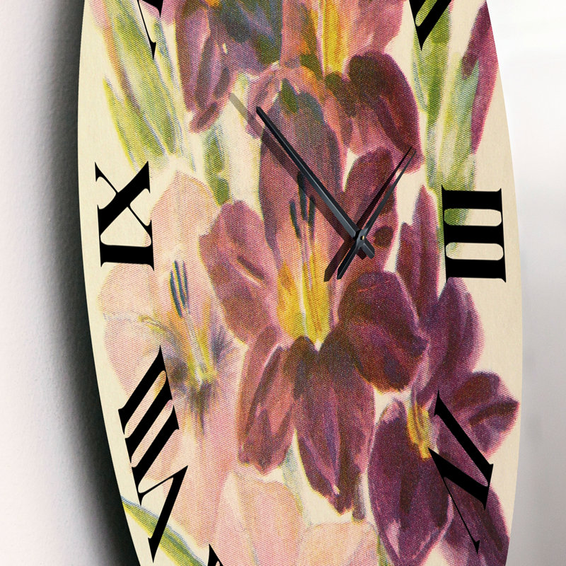 Glaïeul rétro rose clair et foncé - horloge murale traditionnelle, Moyen