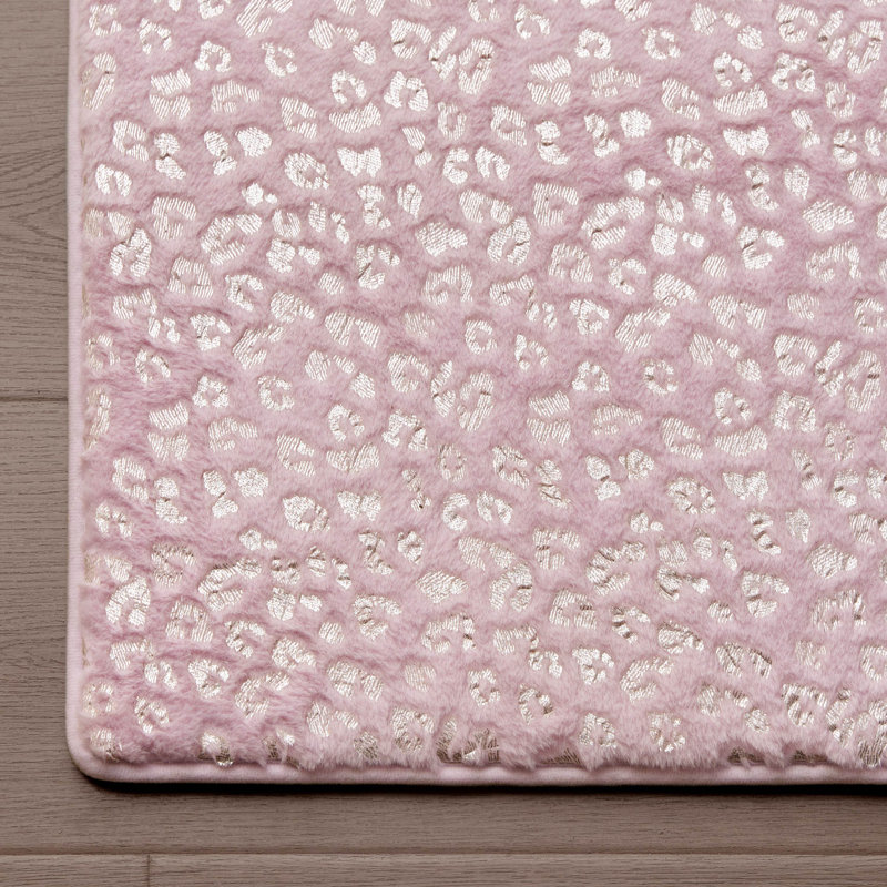 Juicy Couture Metallic Leopard Plush Rugs, 2' x 6', Light Pink