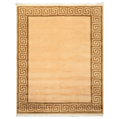 Tapis transitionnel tibétain olive en laine noué à la main 5 pi 11 po x 8 pi 7 po