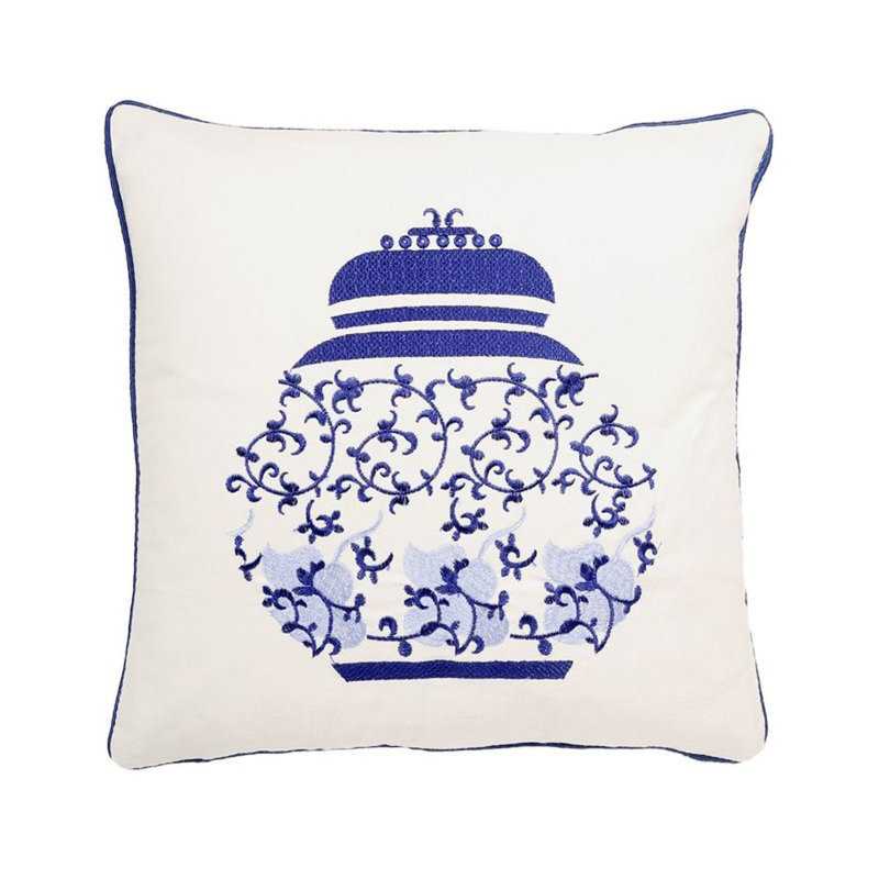 Embroidered Cotton Throw Pillow, Polyester/Polyfill