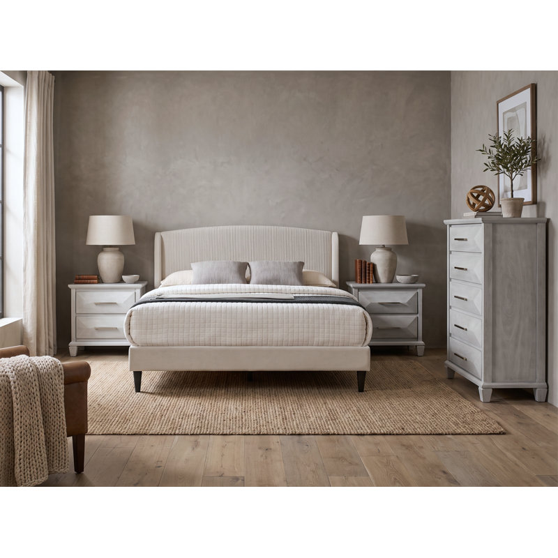 Ensemble de chambre à coucher contemporaine 4 pièces Jolande, Ensemble de quatre pièces : lit, commode, deux ta, Lit double