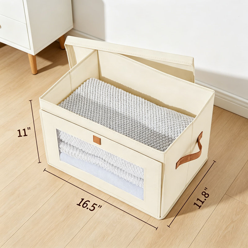 Large Collapsible Fabric Storage Bins with Handles & Clear Window - Front Opening Closet Organizer Boxes with Lids, Sturdy Stackable Decorative Containers for Home, Dorm, Living Room
