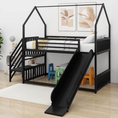 Twin Over Twin Metal Bunk Bed House Bed With Slide And Staircase -  Harper Orchard, 0D98260208BD4BE8A3E7E5859B89754D