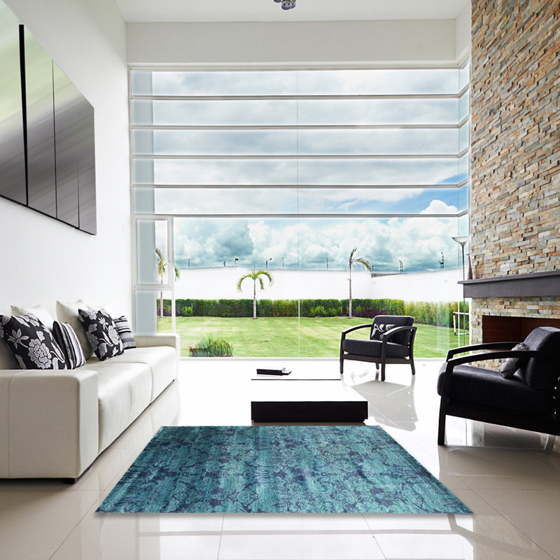 Tapis de zone bleu contemporain, Carré 8 pi