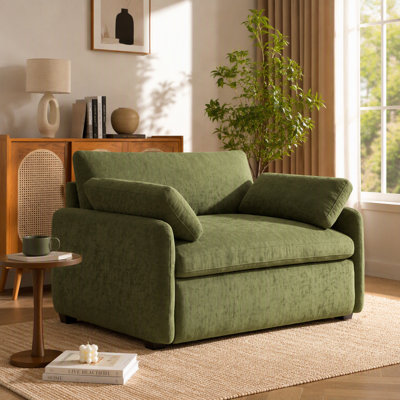Fauteuil canapé une place surdimensionné en chenille (124 x 108 cm), fauteuil d'appoint large et profond, fauteuil rembourré moderne et confortable, canapé lounge avec coussins pour salon et appartement