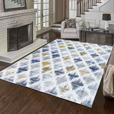 Gufran Mosul Modern Bohemian Distressed Diamond Gray Multi Polypropylene Indoor Area Rug