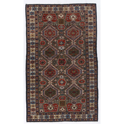 One-of-a-Kind 4'7 X 7'2 1950s Area Rug Greens/brick