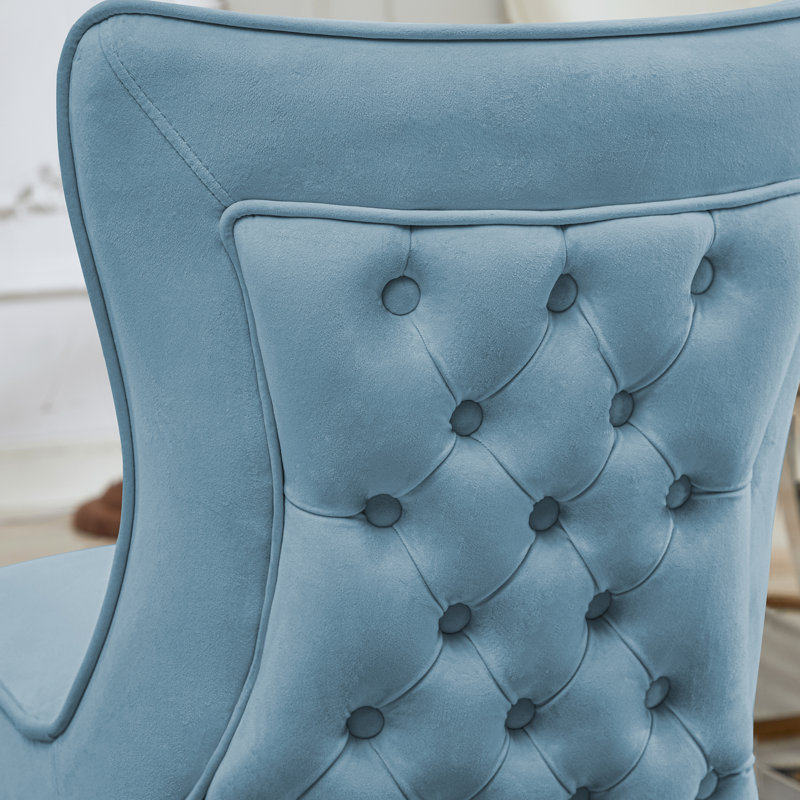 Chaise parsons rembourrée en velours capitonné Chary, Bleu clair