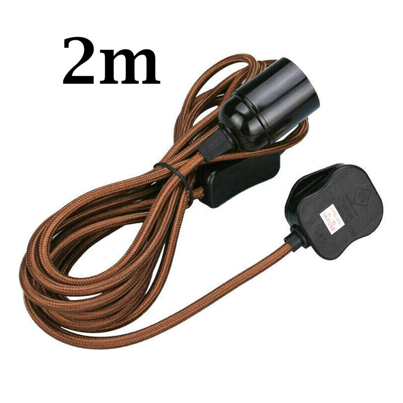 Ceiling Pendant Fitting, E27 Lamp Holder 2M Plug In Pendant Light Cord, Fabric Cable 3 Pin Plug In With On/Off Switch Lighting Kit