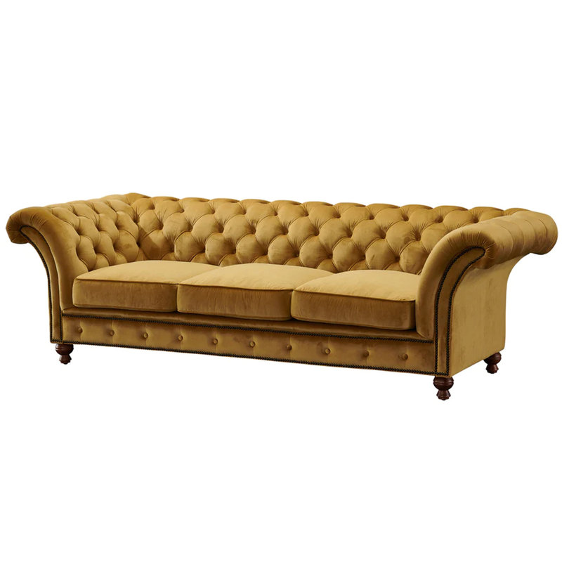 Jarique 98'' Velvet Sofa, Yellow Velvet