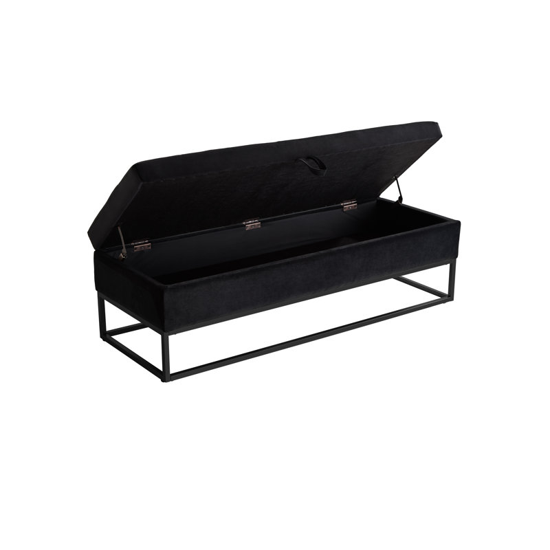 Bed Bench Metal Base With Storage Velvet, Black