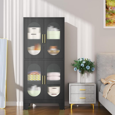 Metal Storage Cabinet, 61" Pantry Kitchen Storage Cabinets With 4 Acrylic Glass Doors 2 Adjustable Shelves, Pantry Storage Cabinet For Kitchen, Laundry Room, Living Room
