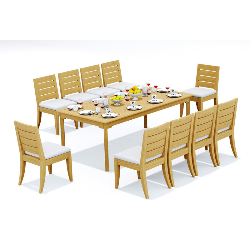10 Seats 11 Pcs Grade-A Teak Wood Dining Set: 83" Rectangle Table And 10 Atnas  Armless Chairs #11AT1800, 10