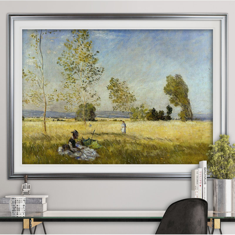 «Meadow at Bezons» par Claude Monet, impression, Argent, H 28 po x l 38 po x P 1,5 po