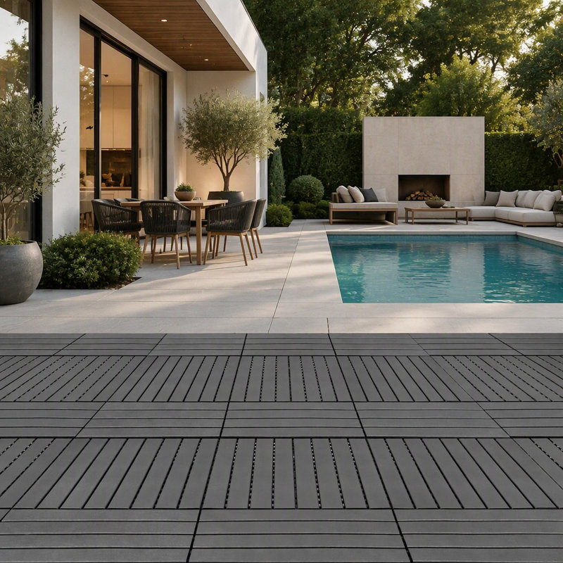 22-Piece Dark Gray Interlocking Deck Tiles for Easy Installation, Perfect for Indoor and Outdoor Use, Balcony, Backyard, and Poolside Areas