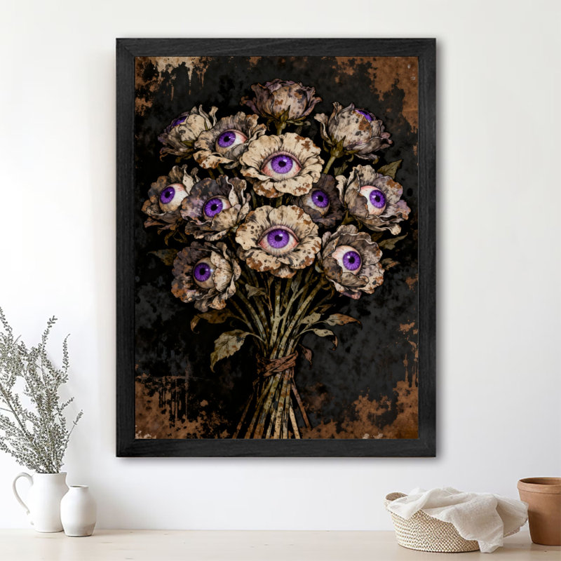 Art encadré noir avec globe oculaire rétro et impressions murales de style rétro, H 37 po x l 25 po