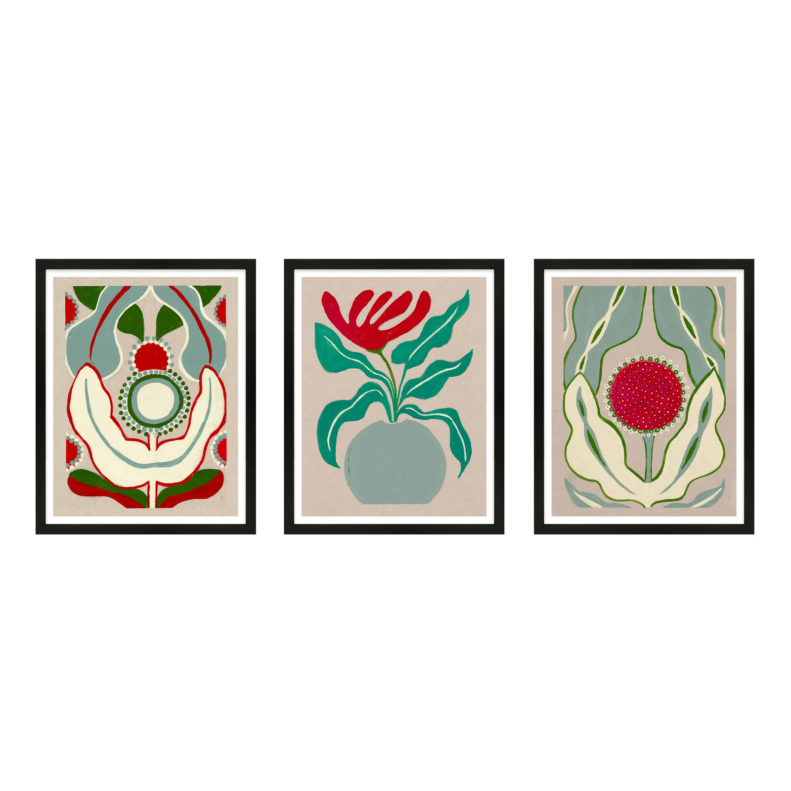 Magical Flowers 3-Piece Print Set, Black Framed Paper, 38" H x 30" W x 1.25" D
