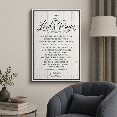 Lord’s Prayer Rustic White Wood Sign Artwork, Prayer Room Pictures, Framed Canvas Giclee Print Wall Art