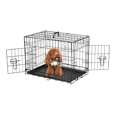 Petit chenil en fil de fer avec panneau de séparation, cages en métal avec double porte, plateau à l'épreuve des fuites, portatif pliant pour les voyages intérieurs et extérieurs