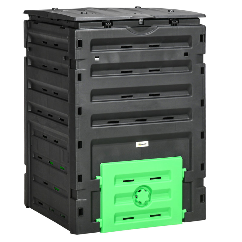 Outsunny Garden Compost Bin, 120 Gallon (450L) Garden Composter, BPA Free, with 80 Vents and 2 Sliding Doors, Lightweight & Sturdy, Fast Creation of Fertile Soil, Black