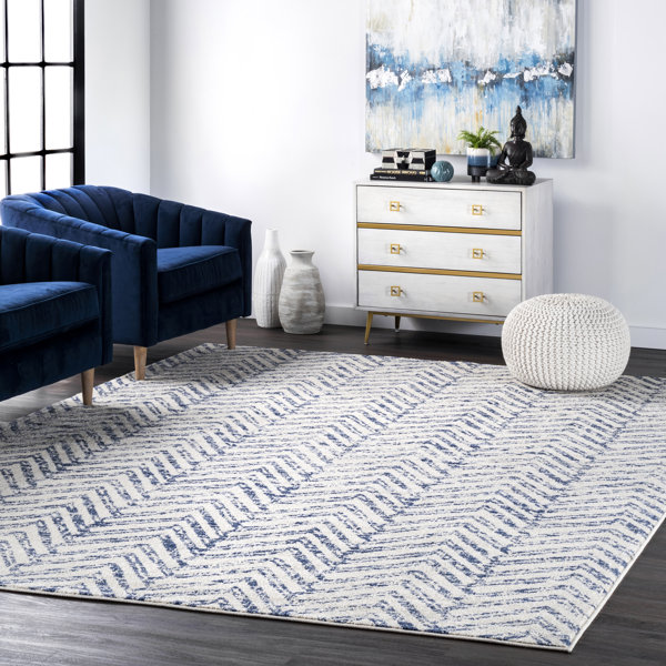 Blue Elephant Geometric Machine Woven Blue/White Area Rug & Reviews ...