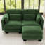 Causeuse en chenille, capitonnée, modulaire, 2 pièces, causeuse avec repose-pieds mobile, vert, coussins en mousse à haute résilience-1746412951-1746412955