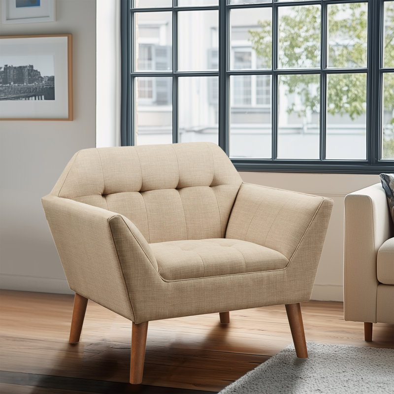 Merrylite  37" Wide Upholstered Armchair with Tufted Backrest, Beige