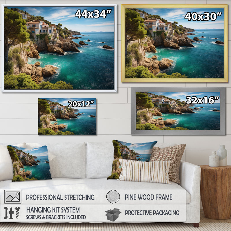 Spain Mediterranean Serenity I - Nautical & Beach Wall Decor, H 24 po x l 32 po x P 1 po, Toile tendue