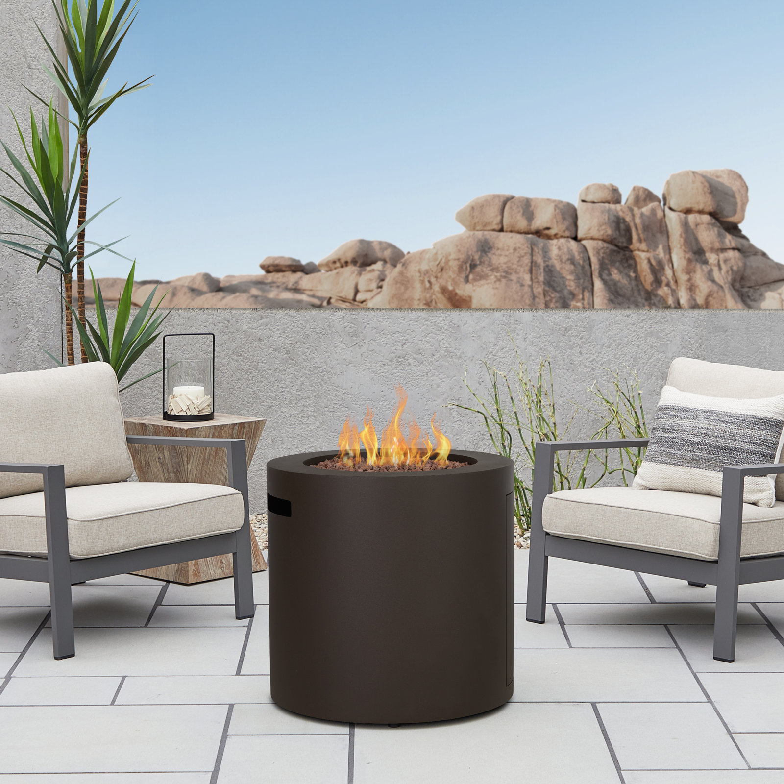 Aegean 24" Round Steel Propane Fire Pit Table with Hidden Tank Storage by Real Flame, Dark Bronze
