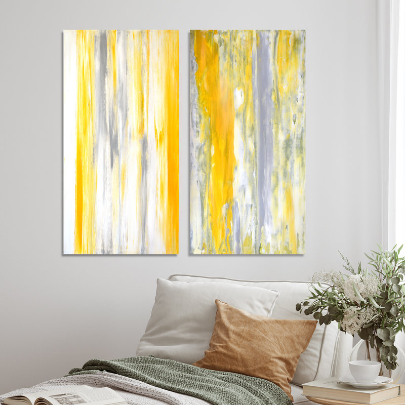 «Yellow and Gray Merging Abstract», ensemble de 2 impressions sur toile, H 32 po x l 32 po x P 1 po, Toile tendue