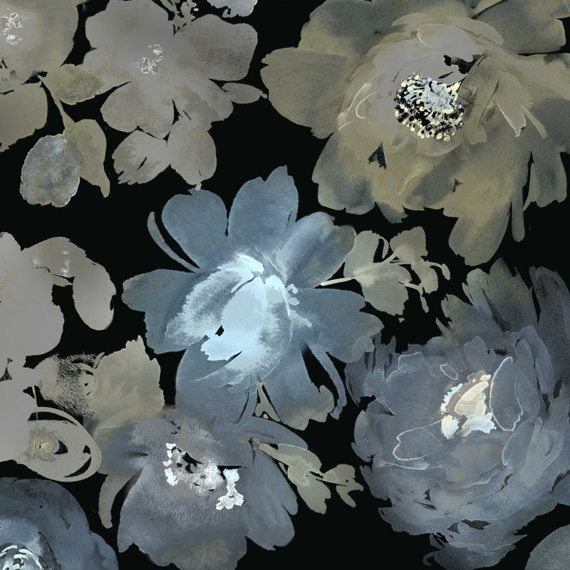 Motif floral noir et gris, H 12 po x l 12 po
