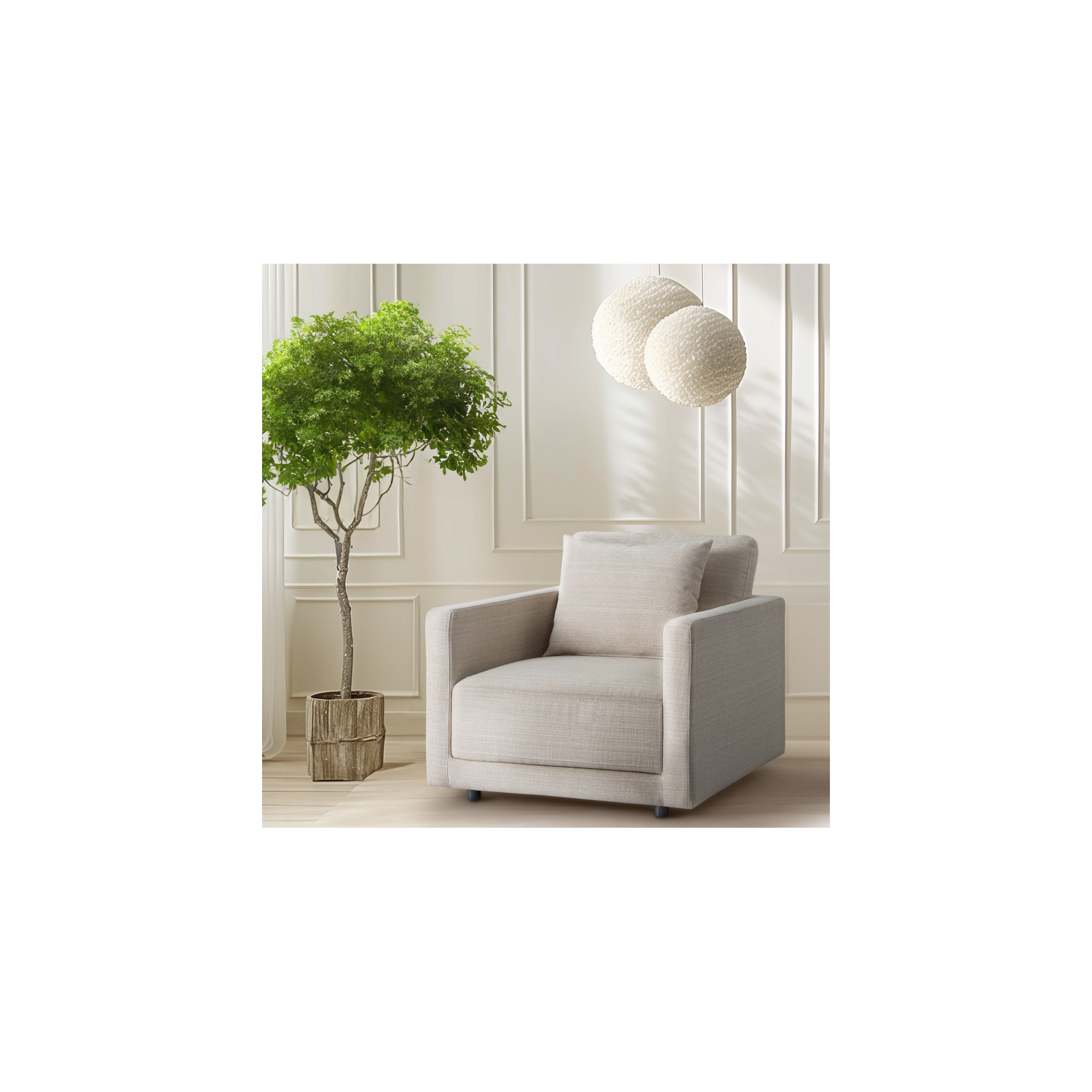 Kenji Upholstered Armchair, Cream Performance Basketweave