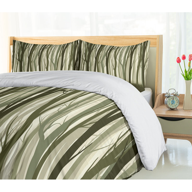 Forest Green and Sage Microfiber Duvet Cover Set, Queen/Full