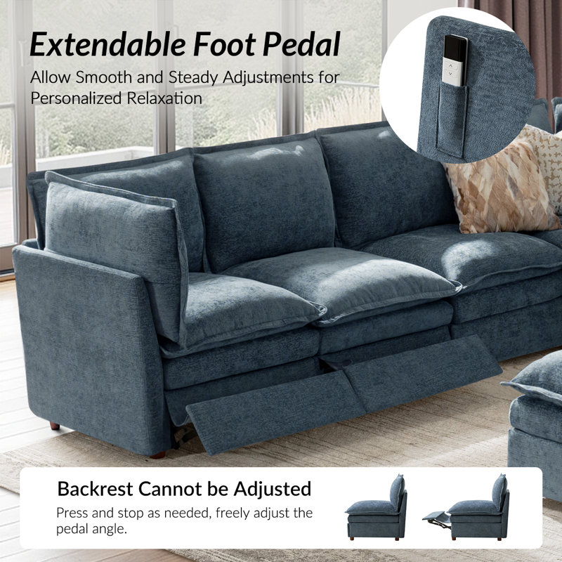 Cashin 127.5“ Modern Oversized Double-Layer Cushion Storage Sectional Sofa with Extendable Foot Pedal, Blue Polyester