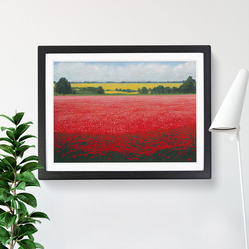XH1022-607X An Enigmatic Poppy Field Flowers - Single Picture Frame Print, 25cm H x 34cm W x 2cm D, Oak