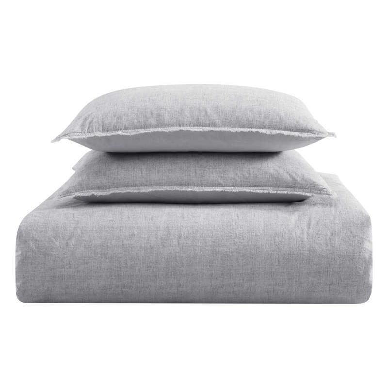 Emington Traditional Cotton Comforter, Full/Double Comforter + 2 Standard Shams, Light Gray