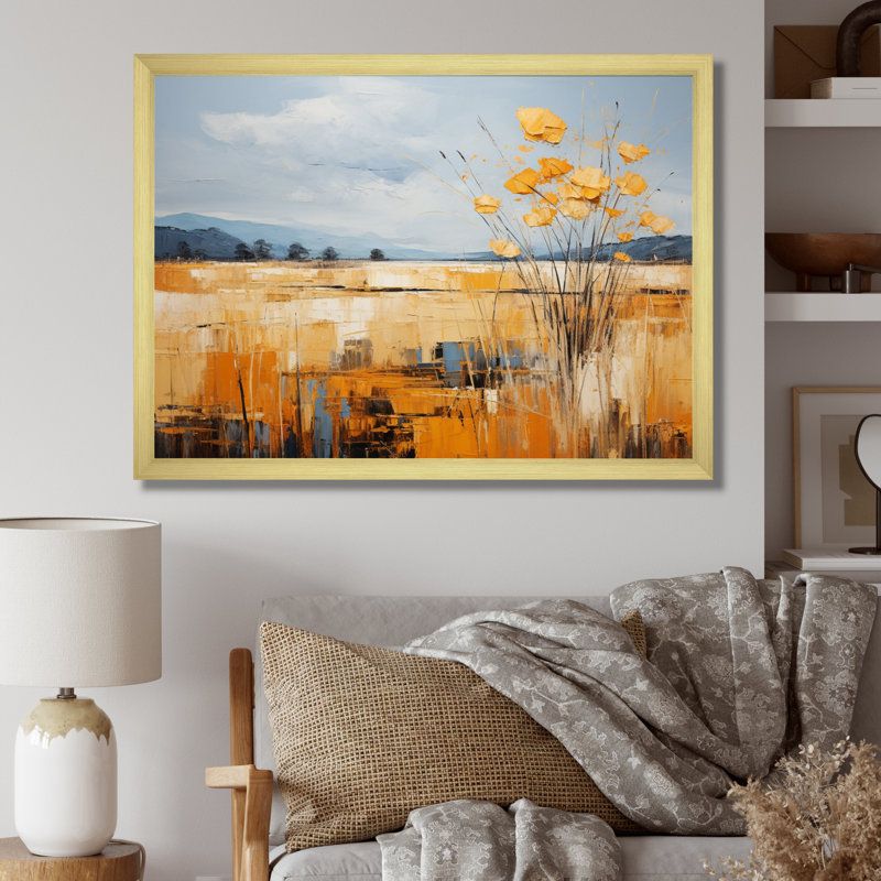 Jaune bleu audacieux, ciel et prairies dorées - impression, Cadre doré à une seule photo, H 30 po x l 40 po x P 1,5 po