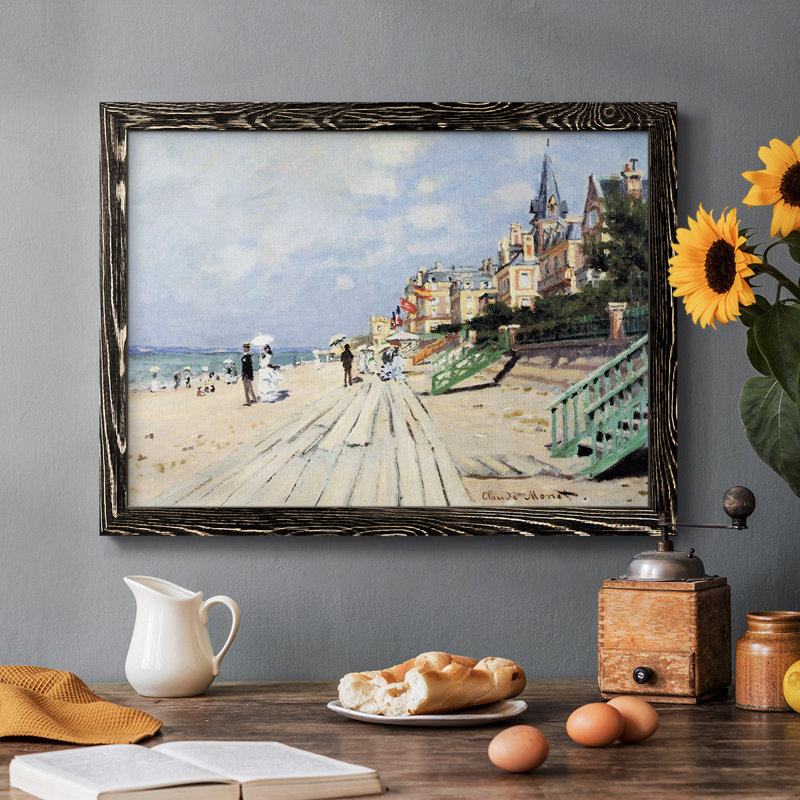 Plage à Trouville, peinture sur toile encadrée, Noir, H 18 po x l 26 po x P 1,5 po